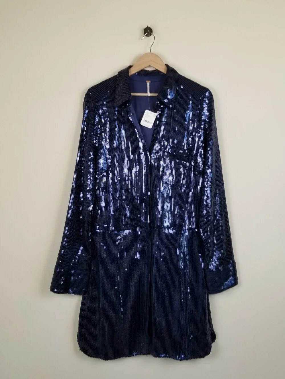 Free People Sophie Sequin Mini Dress Shirtdress Size XL - Picture 2 of 9